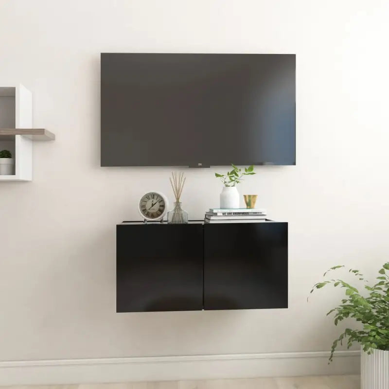 Hangende Tv-meubel in hoogglans wit met modern ontwerp - Zwart / 1 - Tv-meubels
