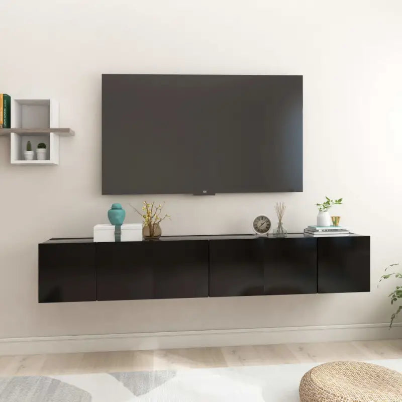 Hangende Tv-meubel in hoogglans wit met modern ontwerp - Zwart / 3 - Tv-meubels