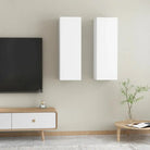 Hangende Tv-meubel van bewerkt hout voor een trendy woonkamer sfeer - Wit / 2 / 90 cm - Tv-meubels