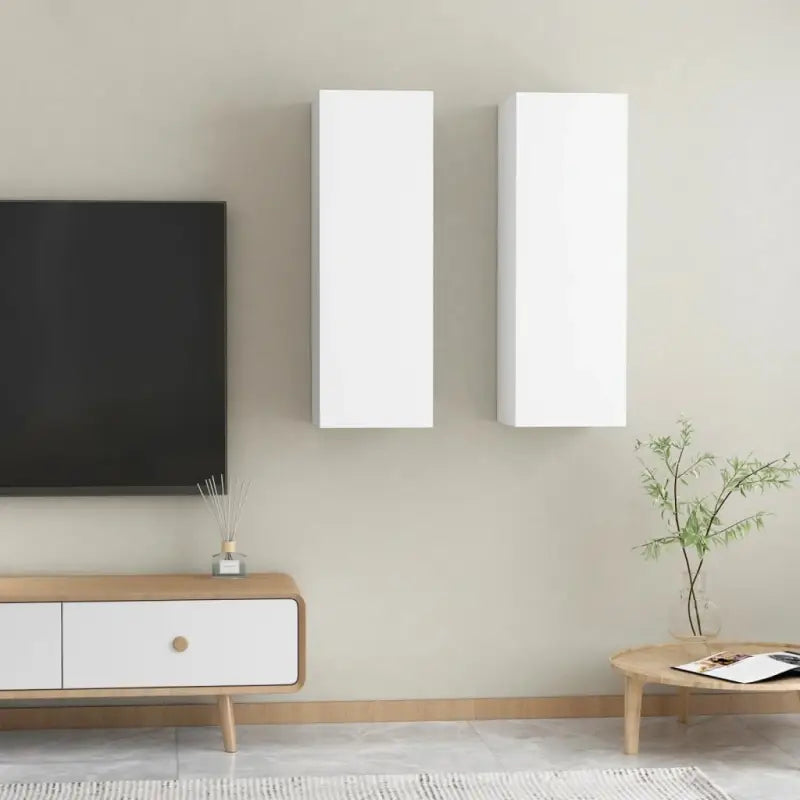 Hangende Tv-meubel van bewerkt hout voor een trendy woonkamer sfeer - Wit / 2 / 90 cm - Tv-meubels