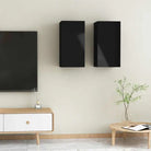 Hangende Tv-meubel van bewerkt hout voor een trendy woonkamer sfeer - Hoogglans zwart / 2 / 60 cm - Tv-meubels