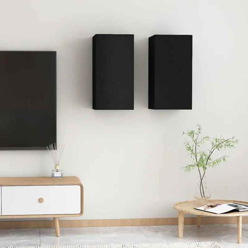 Hangende Tv-meubel van bewerkt hout voor een trendy woonkamer sfeer - Zwart / 2 / 60 cm - Tv-meubels