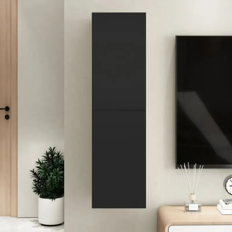 Hangende Tv-meubel van bewerkt hout voor een trendy woonkamer sfeer - Zwart / 1 / 110 cm - Tv-meubels