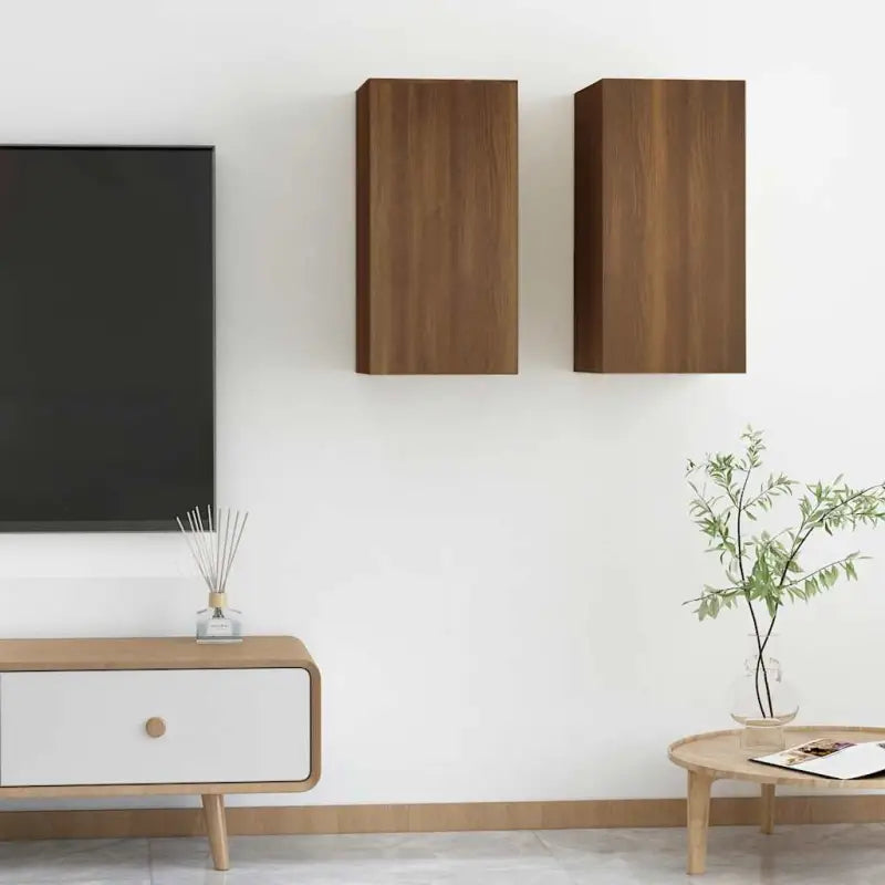 Hangende Tv-meubel van bewerkt hout voor een trendy woonkamer sfeer - bruin eikenkleur / 2 / 60 cm - Tv-meubels