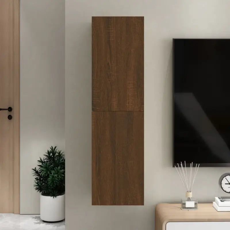 Hangende Tv-meubel van bewerkt hout voor een trendy woonkamer sfeer - bruin eikenkleur / 1 / 110 cm - Tv-meubels
