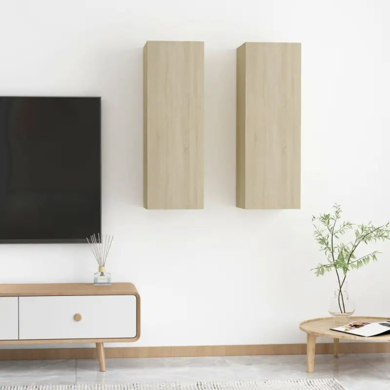 Hangende Tv-meubel van bewerkt hout voor een trendy woonkamer sfeer - Sonoma eiken / 2 / 90 cm - Tv-meubels