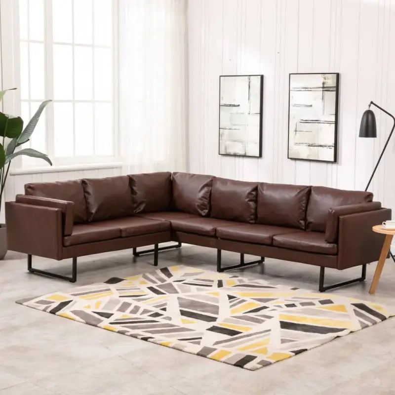 Hoekbank van kunstleer met comfort en elegantie - Bruin - Banken