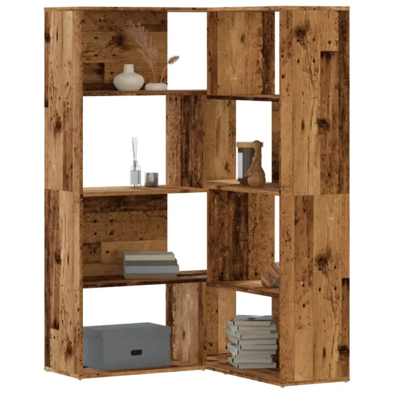 Hoekboekenkast van bewerkt hout voor een stijlvolle en georganiseerde ruimte - Oud hout / 1 - Boekenkasten