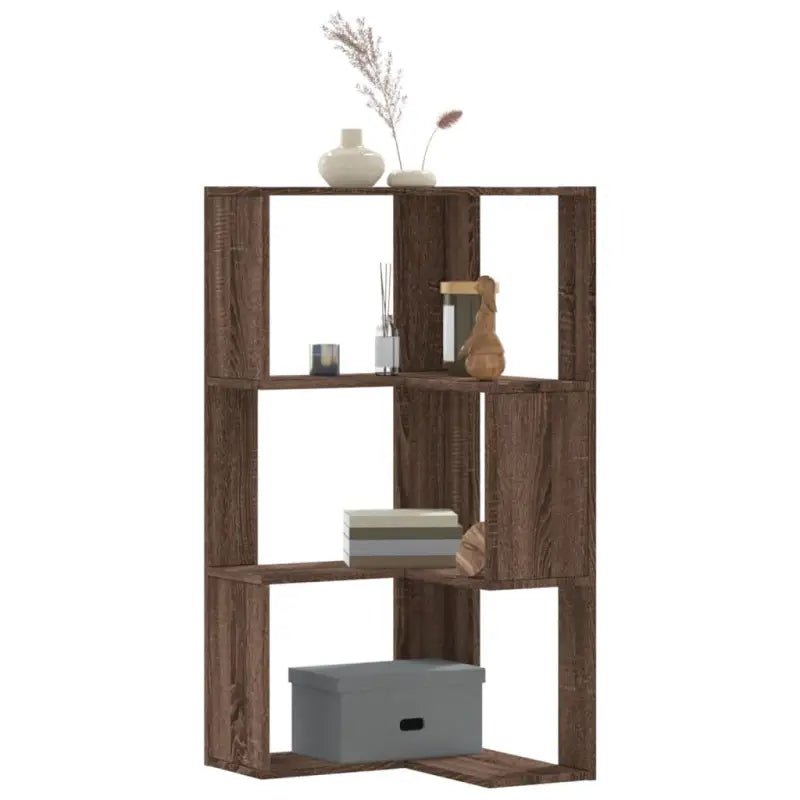 Hoekboekenkast van bewerkt hout voor stijlvolle en georganiseerde opbergruimte - bruin eikenkleur / 1 - Boekenkasten