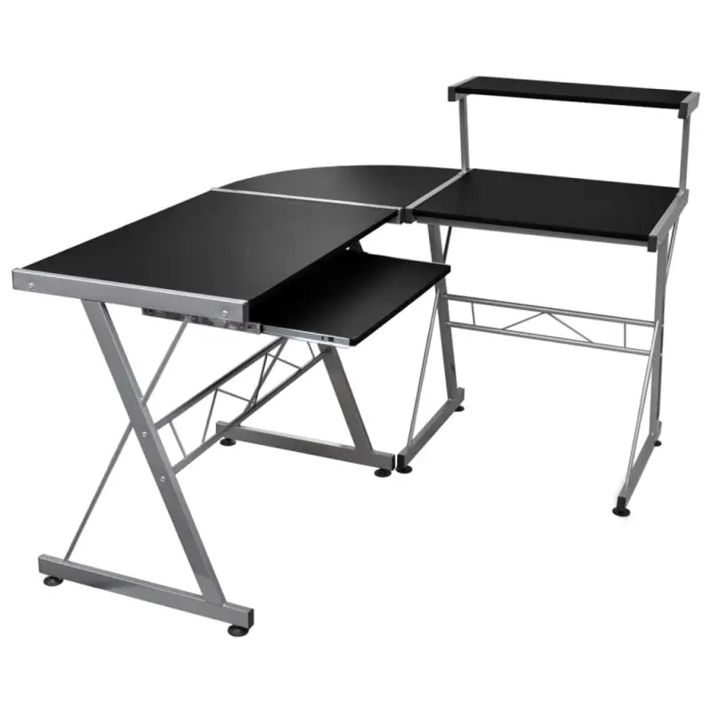 Hoekbureau van bewerkt hout met stevige afmetingen voor thuiskantoor - Zwart / 132 x 112 x 99 cm - Bureaus