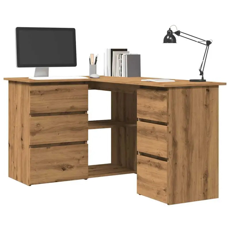 Hoekbureau van hoogglans wit bewerkt hout voor studeer- en werkruimte - artisanaal eikenkleurig - Bureaus