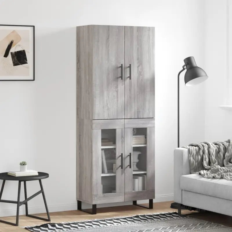 Hoge kast grijs sonoma van bewerkt hout met unieke charme - Grijs sonoma / 1 / 2 glazen deuren - Dressoirs &