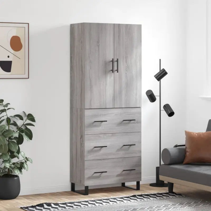Hoge kast grijs sonoma van bewerkt hout met unieke charme - Grijs sonoma / 1 / 3 lades - Dressoirs & buffetkasten