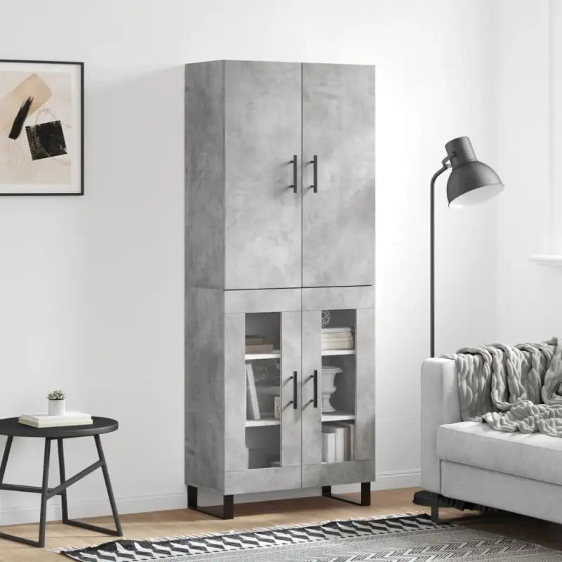 Hoge kast grijs sonoma van bewerkt hout met unieke charme - Betongrijs / 1 / 2 glazen deuren - Dressoirs & buffetkasten