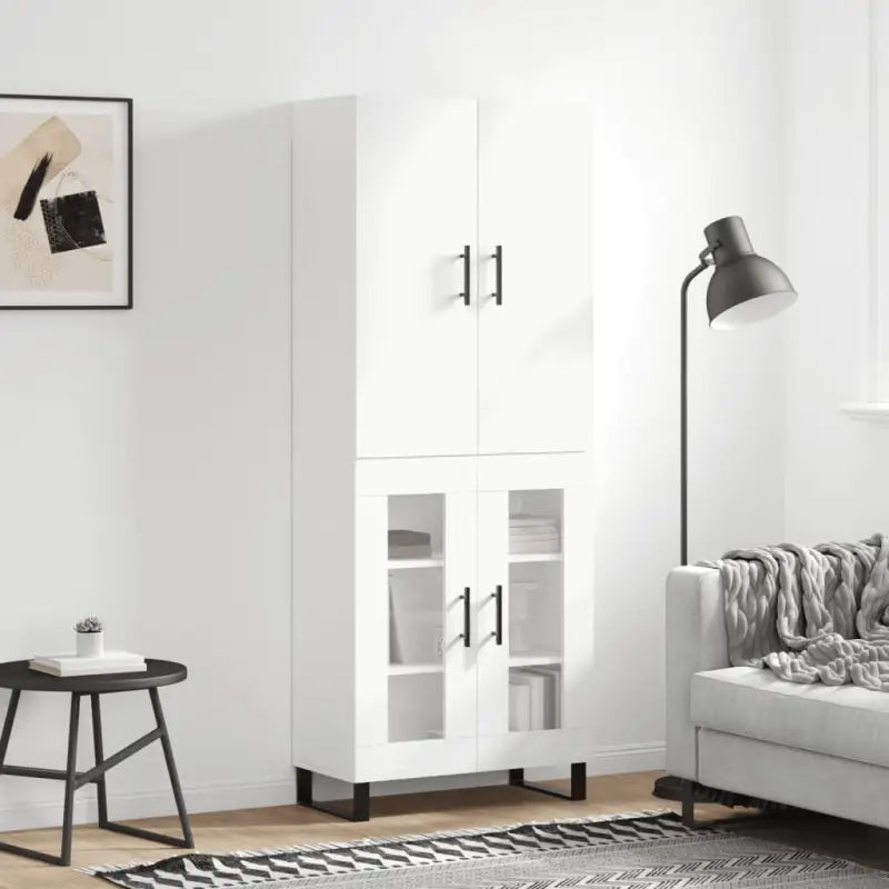 Hoge kast grijs sonoma van bewerkt hout met unieke charme - Wit / 1 / 2 glazen deuren - Dressoirs & buffetkasten