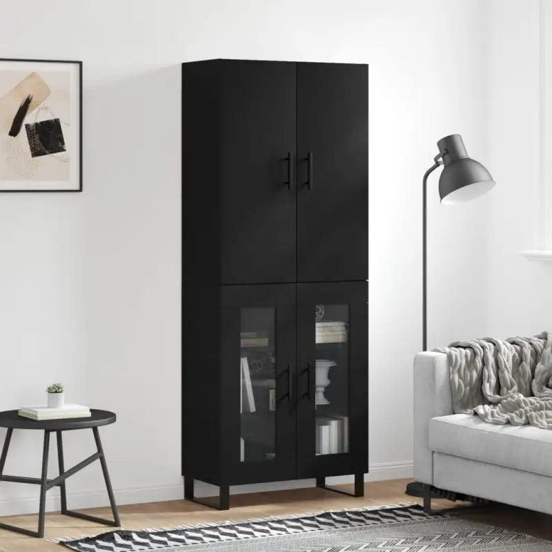 Hoge kast grijs sonoma van bewerkt hout met unieke charme - Zwart / 1 / 2 glazen deuren - Dressoirs & buffetkasten