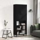 Hoge kast grijs sonoma van bewerkt hout met unieke charme - Zwart / 1 / 3 schappen - Dressoirs & buffetkasten