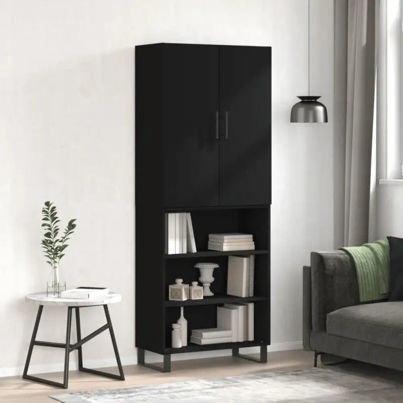 Hoge kast grijs sonoma van bewerkt hout met unieke charme - Zwart / 1 / 3 schappen - Dressoirs & buffetkasten