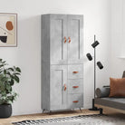 Hoge kast in grijs sonoma met ijzeren poten voor een trendy interieur - Betongrijs / 1 / 1 houten deur 3 lades