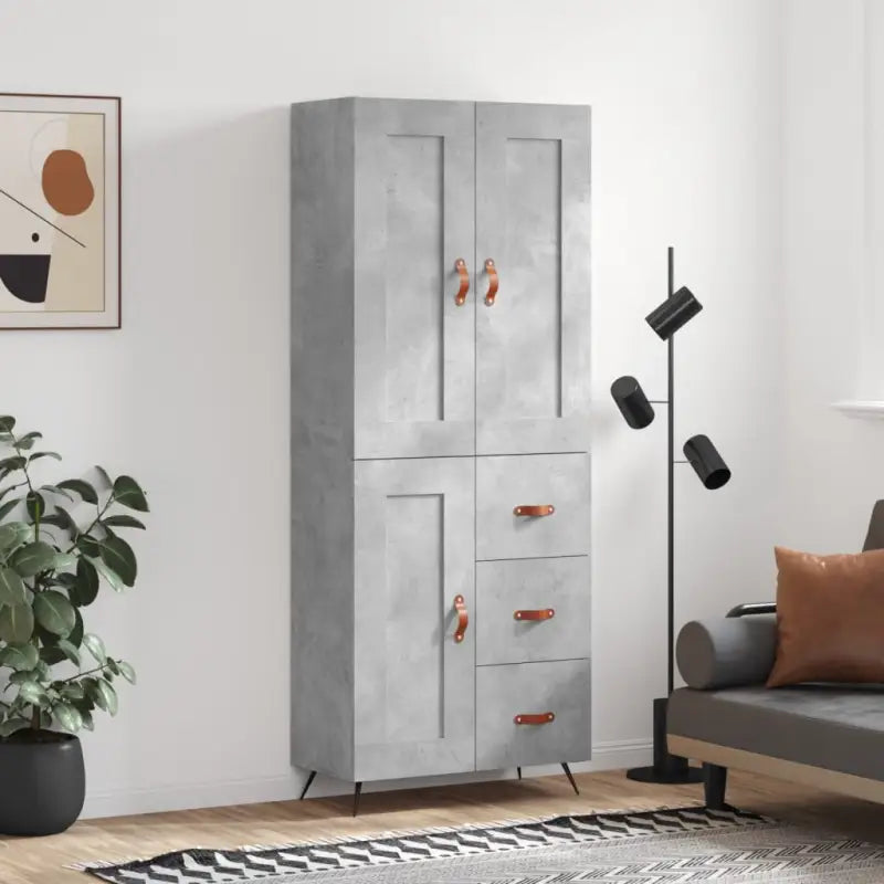 Hoge kast in grijs sonoma met ijzeren poten voor een trendy interieur - Betongrijs / 1 / 1 houten deur 3 lades
