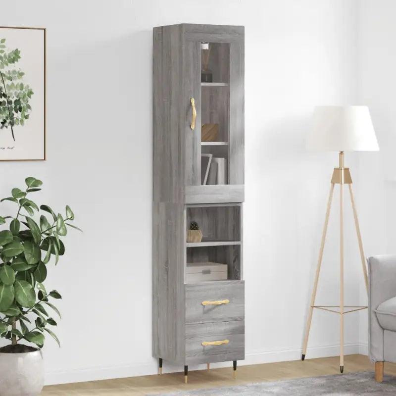 Hoge kast in grijs sonoma met ijzeren poten voor een trendy interieur - Grijs sonoma / 1 / 2 lades 2 schappen
