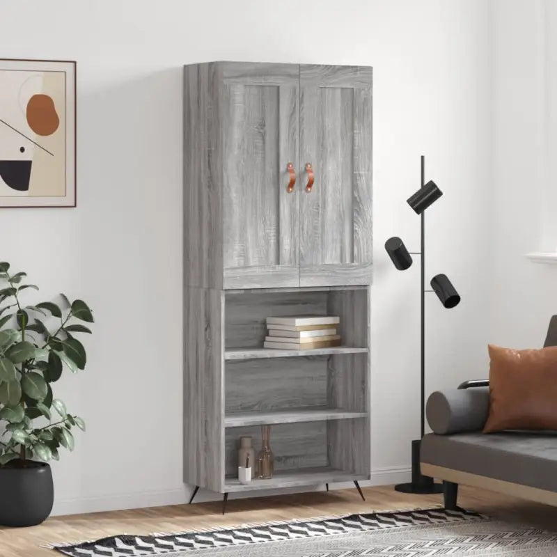 Hoge kast in grijs sonoma met ijzeren poten voor een trendy interieur - Grijs sonoma / 1 / 3 schappen - Dressoirs &