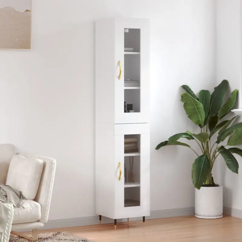Hoge kast in grijs sonoma met ijzeren poten voor een trendy interieur - Wit / 1 / 1 glazen deur - Dressoirs &