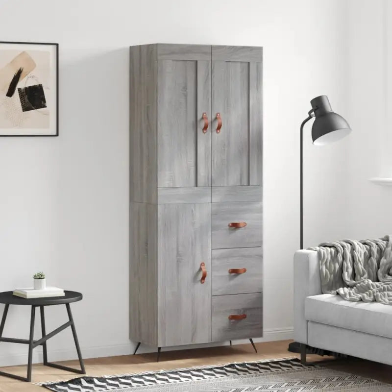 Hoge kast in grijs sonoma met ijzeren poten voor een trendy interieur - Grijs sonoma / 1 / 1 deur 3 lades - Dressoirs &