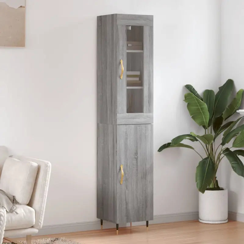 Hoge kast in grijs sonoma met ijzeren poten voor een trendy interieur - Grijs sonoma / 1 / 1 deur - Dressoirs &