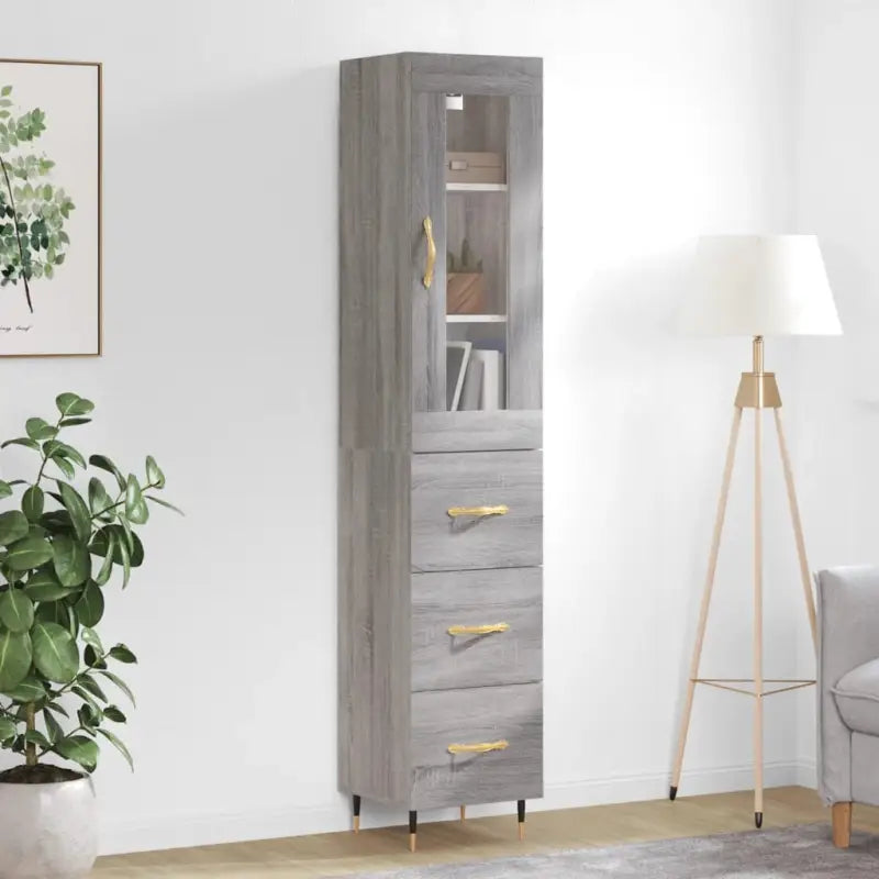 Hoge kast in grijs sonoma met ijzeren poten voor een trendy interieur - Grijs sonoma / 1 / 3 lades - Dressoirs &