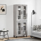 Hoge kast in grijs sonoma van bewerkt hout met unieke charme - Grijs sonoma / 1 / 2 glazen deuren - Dressoirs &