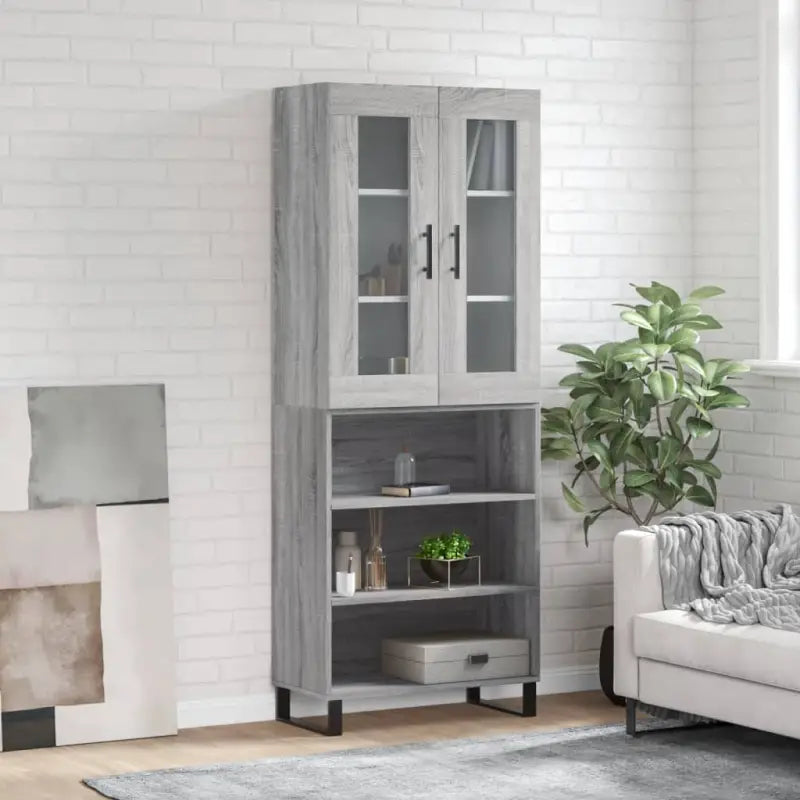 Hoge kast in grijs sonoma van bewerkt hout met unieke charme - Grijs sonoma / 1 / 3 schappen - Dressoirs & buffetkasten