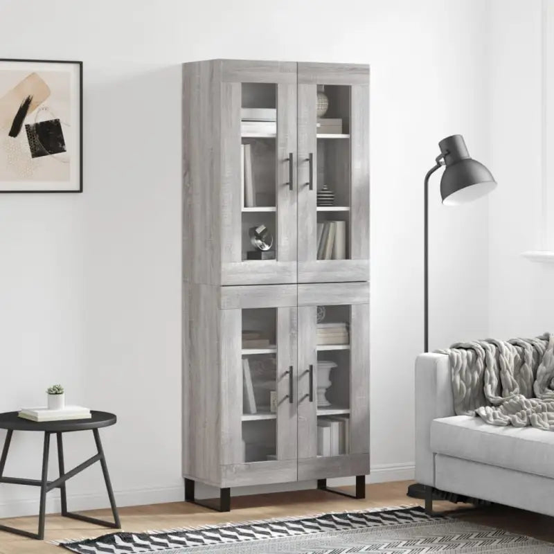 Hoge kast in grijs sonoma van bewerkt hout met unieke charme - Dressoirs & buffetkasten