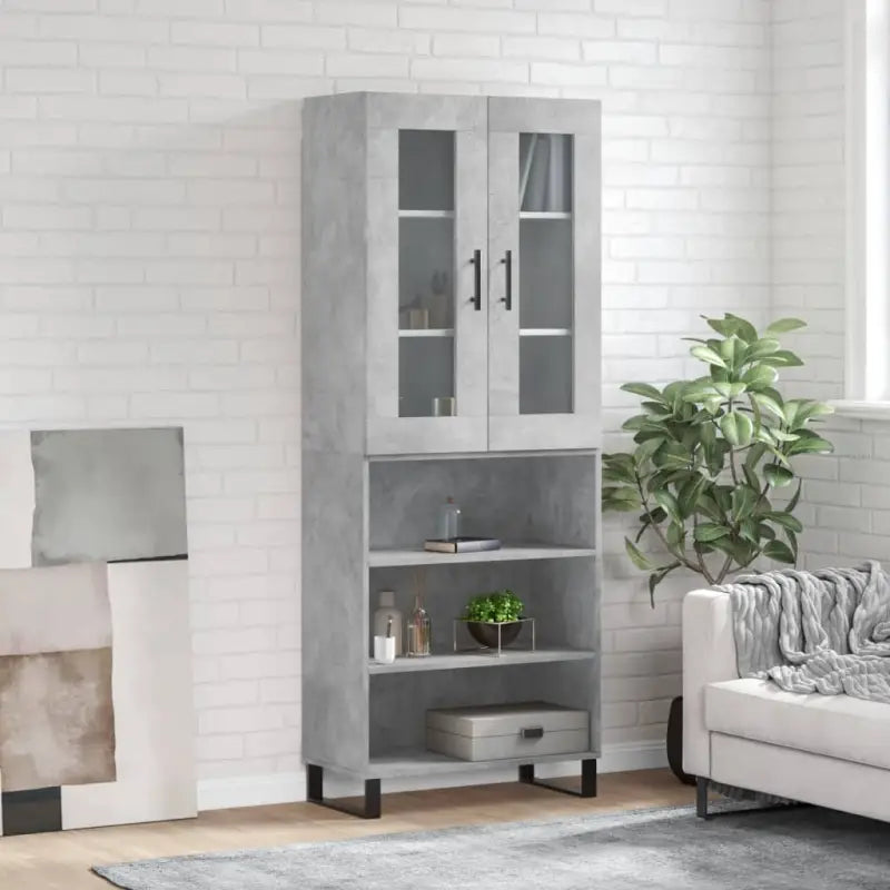 Hoge kast in grijs sonoma van bewerkt hout met unieke charme - Betongrijs / 1 / 3 schappen - Dressoirs & buffetkasten