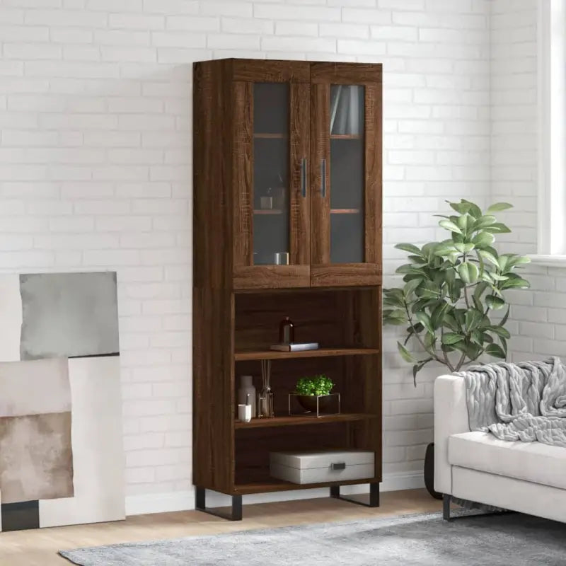 Hoge kast in grijs sonoma van bewerkt hout met unieke charme - bruin eikenkleur / 1 / 3 schappen - Dressoirs &