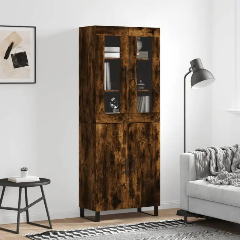 Hoge kast in grijs sonoma van bewerkt hout met unieke charme - Gerookt eiken / 1 / 2 deuren - Dressoirs & buffetkasten