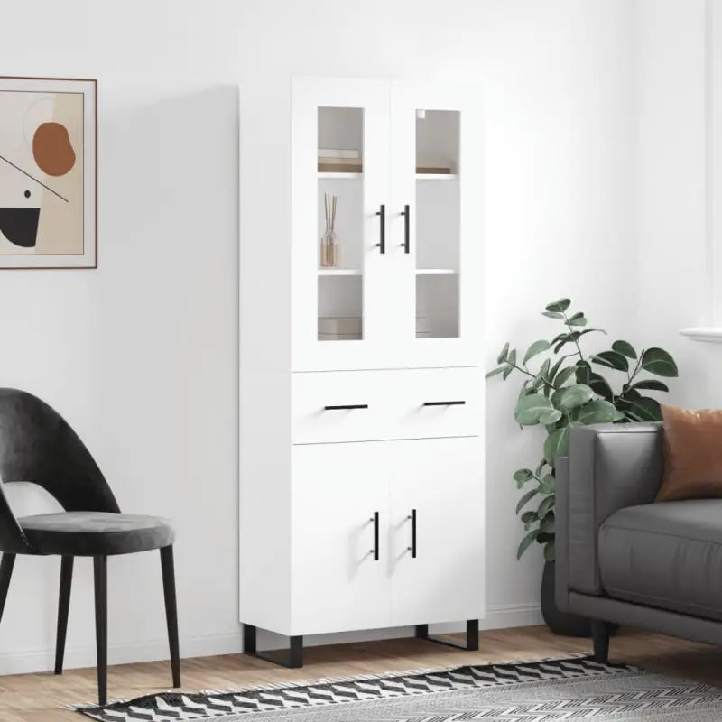 Hoge kast in grijs sonoma van bewerkt hout met unieke charme - Wit / 1 / 2 deuren 2 lades - Dressoirs & buffetkasten