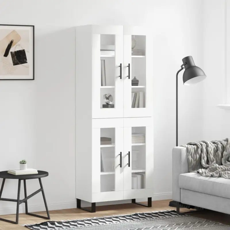 Hoge kast in grijs sonoma van bewerkt hout met unieke charme - Wit / 1 / 2 glazen deuren - Dressoirs & buffetkasten