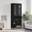 Hoge kast in grijs sonoma van bewerkt hout met unieke charme - Zwart / 1 / 3 schappen - Dressoirs & buffetkasten
