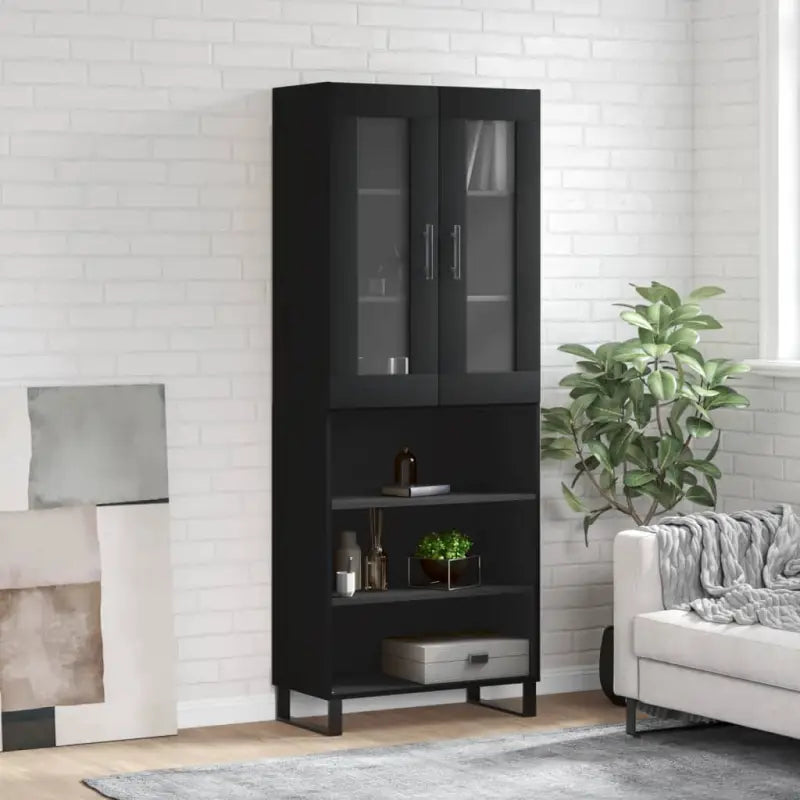 Hoge kast in grijs sonoma van bewerkt hout met unieke charme - Zwart / 1 / 3 schappen - Dressoirs & buffetkasten