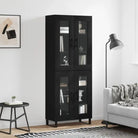 Hoge kast in grijs sonoma van bewerkt hout met unieke charme - Zwart / 1 / 2 glazen deuren - Dressoirs & buffetkasten