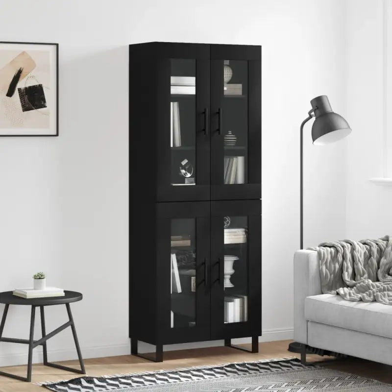 Hoge kast in grijs sonoma van bewerkt hout met unieke charme - Zwart / 1 / 2 glazen deuren - Dressoirs & buffetkasten