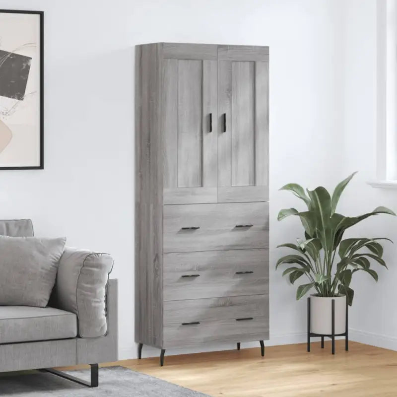 Hoge kast in grijs sonoma van bewerkt hout voor een stijlvolle uitstraling - Grijs sonoma / 1 / 3 lades - Dressoirs &