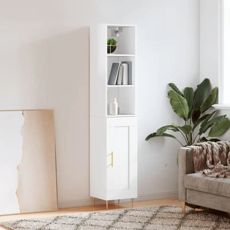 Hoge kast in hoogglans wit van bewerkt hout met unieke charme - Hoogglans wit / 1 / 1 houten deur - Dressoirs &