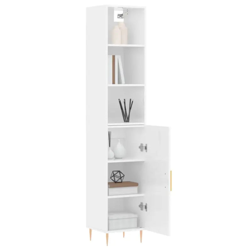 Hoge kast in hoogglans wit van bewerkt hout met unieke charme - Dressoirs & buffetkasten