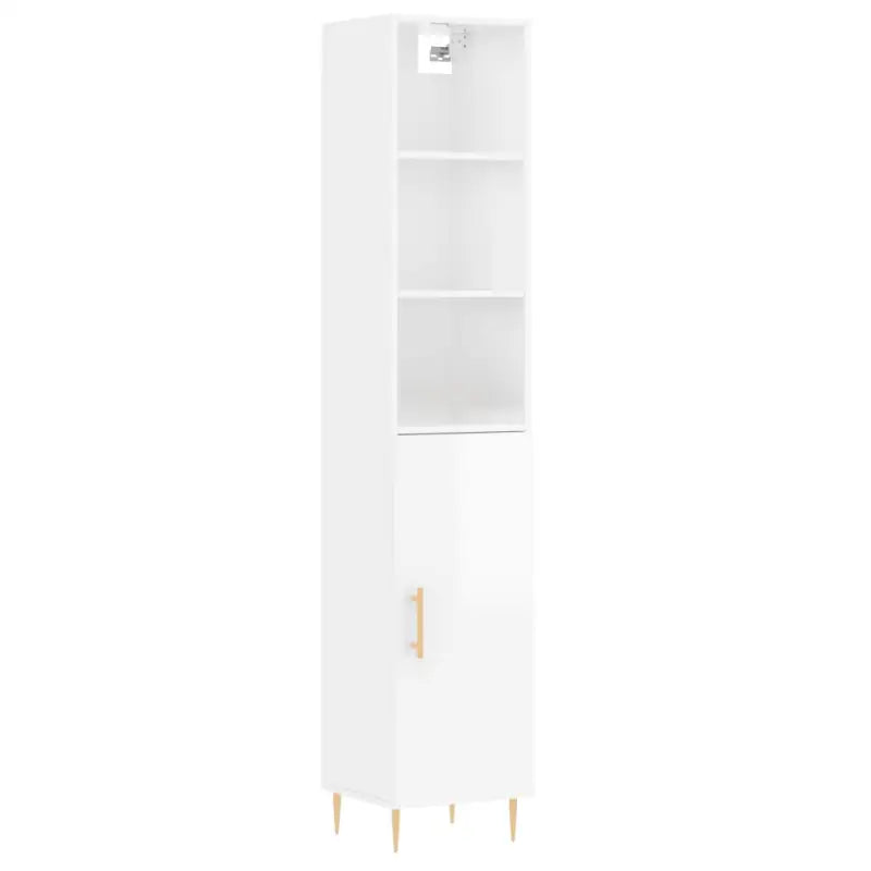 Hoge kast in hoogglans wit van bewerkt hout met unieke charme - Dressoirs & buffetkasten