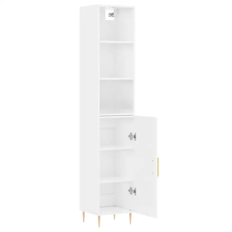 Hoge kast in hoogglans wit van bewerkt hout met unieke charme - Dressoirs & buffetkasten