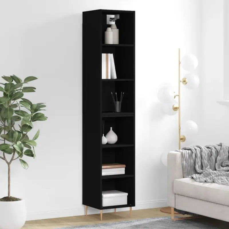 Hoge kast in hoogglans wit van bewerkt hout met unieke charme - Zwart / 1 / 3 schappen - Dressoirs & buffetkasten