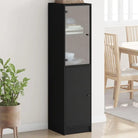 Hoge kast met glazen deur voor een trendy en duurzame interieurstijl - Zwart / 1 - Dressoirs & buffetkasten