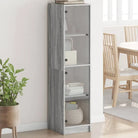 Hoge kast met glazen deuren in Grijs Sonoma Eiken stijl - Grijs sonoma / 1 - Dressoirs & buffetkasten